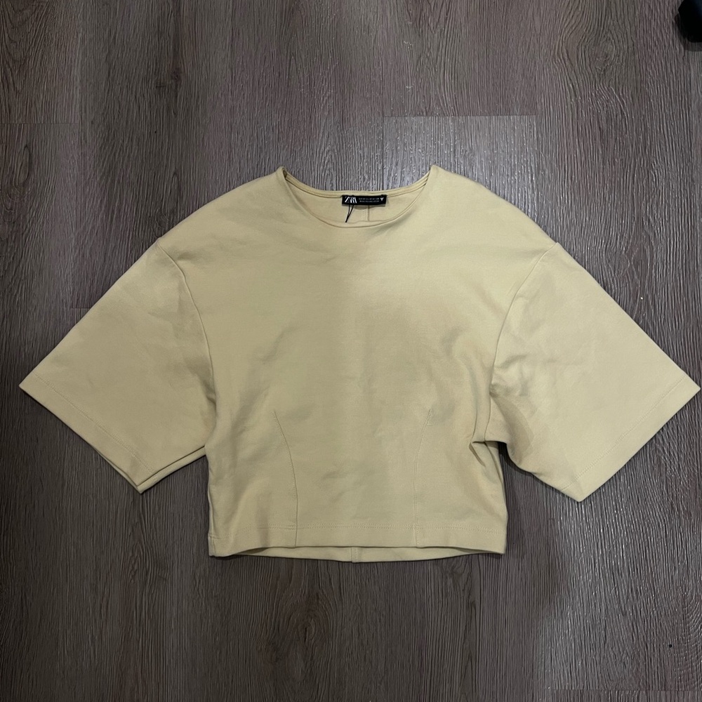 ZARA butter yellow Cropped Crew Neck Top